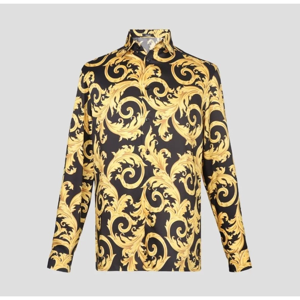 Versace 1008274 Women’s Heritage Baroque Print Shirt Black Gold Size 48
